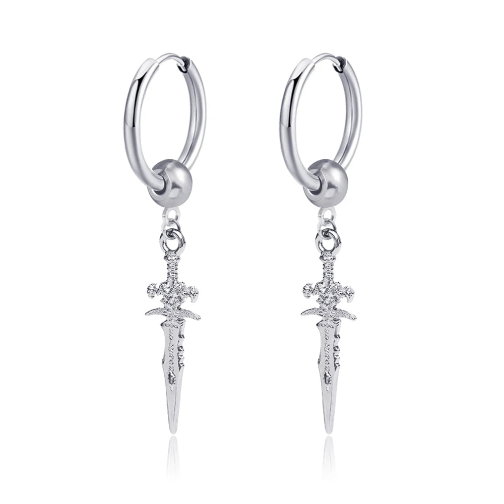 New Punk Stainless Steel Chain Hoop Earrings For Women Men 2021 Trendy Goth Pop Hip Hop Pendants Ear Jewelry Accessories Earring