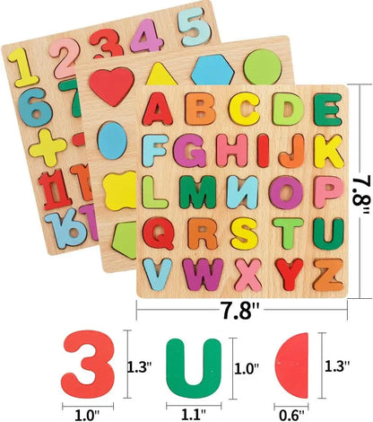 Rompecabezas de madera para niños de 3 años con letras y números. Juguetes educativos Montessori para aprender el abecedario. Regalo preescolar.