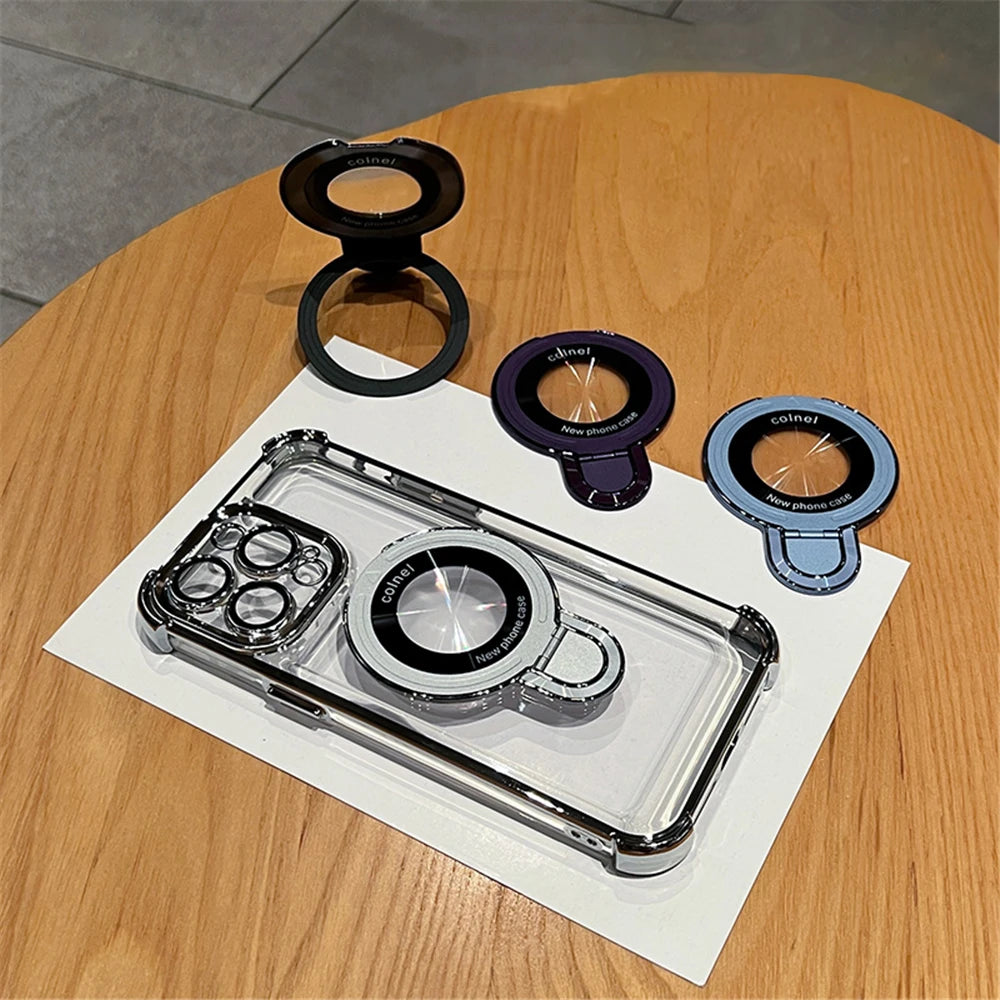 Funda transparente MagSafe para iPhone 15, 16, 14, 13, 12 y 17 Pro Max con soporte magnético antigolpes y revestimiento de lujo.