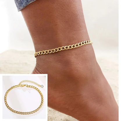 Snake Chain Anklet for Women Girls Adjustable Summer Beach Chain Anklet Bracelet Mother's Day Gifts Stainless Steel Not Allergic