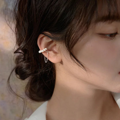 Shiny Silver Color Crystal Tassel Non-Piercing Cuff Ear Clip Earring For Women Rhinestone Star Fake Cartilage Piercing Jewelry