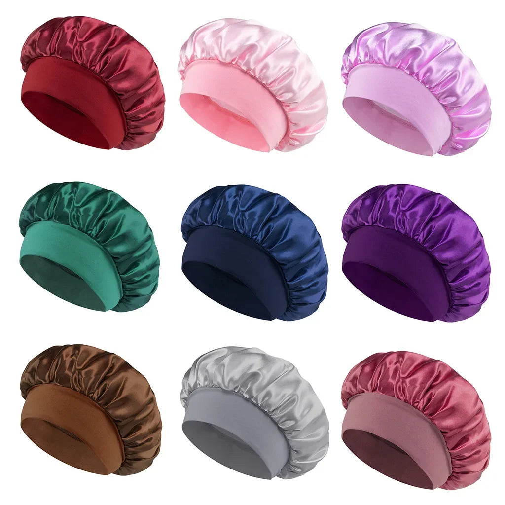 Gorro de satén para mujer, ideal para dormir y cuidar el cabello. Gorro de seda de ala ancha con banda elástica suave.