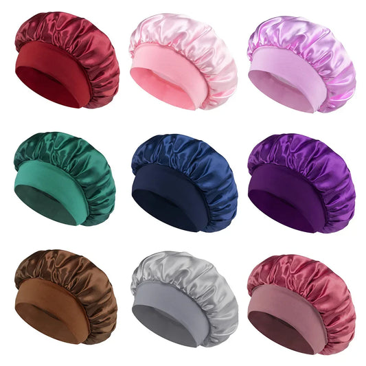 Gorro de satén para mujer, ideal para dormir y cuidar el cabello. Gorro de seda de ala ancha con banda elástica suave.