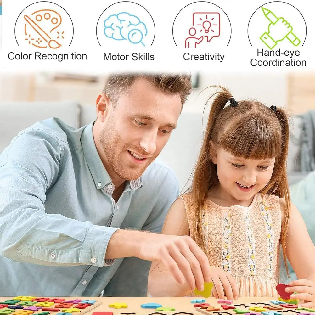 Rompecabezas de madera para niños de 3 años con letras y números. Juguetes educativos Montessori para aprender el abecedario. Regalo preescolar.