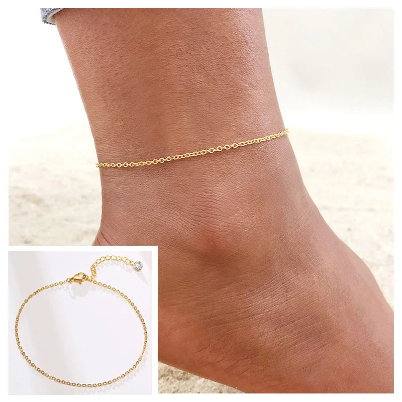 Snake Chain Anklet for Women Girls Adjustable Summer Beach Chain Anklet Bracelet Mother's Day Gifts Stainless Steel Not Allergic