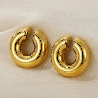 1 Pair Smooth Circle C Shape Clip Earrings For Women Lightweight Without Piercing Cartilage Ear Cuff Gold Silver Color Earrings