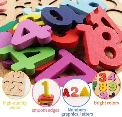 Rompecabezas de madera para niños de 3 años con letras y números. Juguetes educativos Montessori para aprender el abecedario. Regalo preescolar.