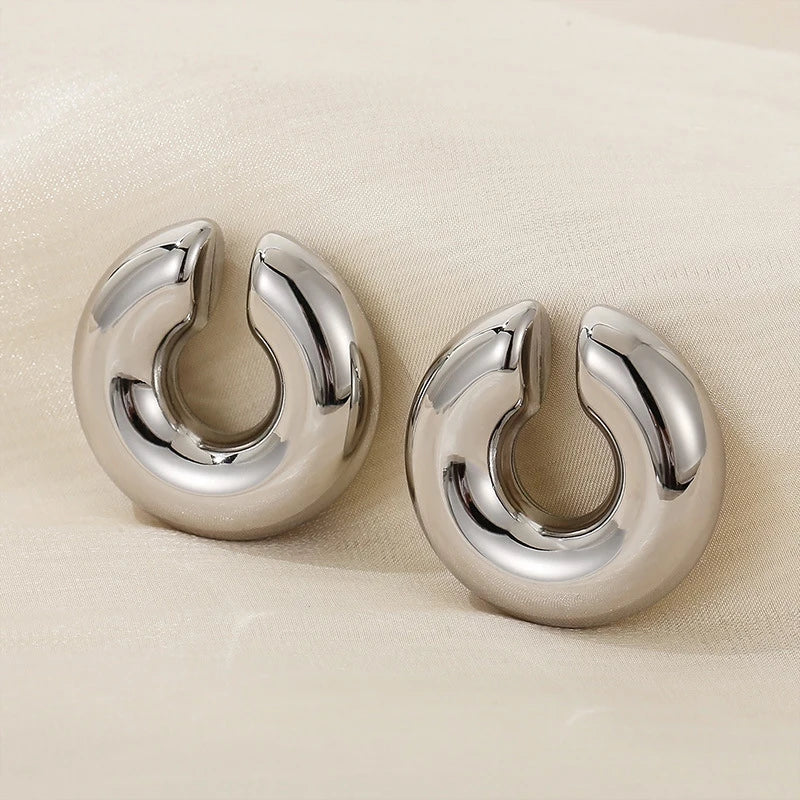 1 Pair Smooth Circle C Shape Clip Earrings For Women Lightweight Without Piercing Cartilage Ear Cuff Gold Silver Color Earrings