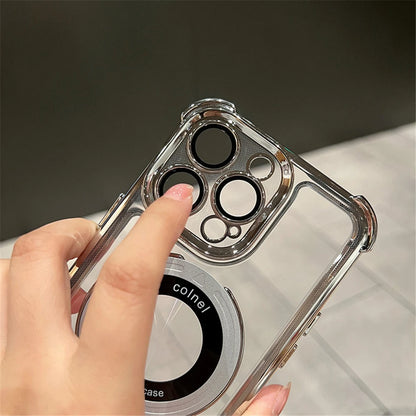 Funda transparente MagSafe para iPhone 15, 16, 14, 13, 12 y 17 Pro Max con soporte magnético antigolpes y revestimiento de lujo.