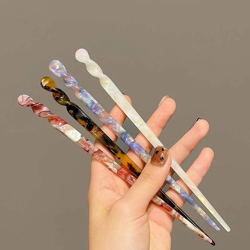 Vintage Chinese Style Hair Sticks for Women Girls Fashion Acetate Chopstick Shaped Hair Clips Pins Jewelry Hair Accessories