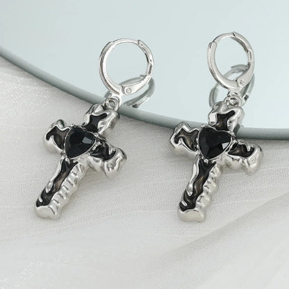 Simple Silver Color Star Earrings for Women Opal Stone Heart Hoop Earrings Punk Y2K Cute Daily Wear Jewelry Party Gifts